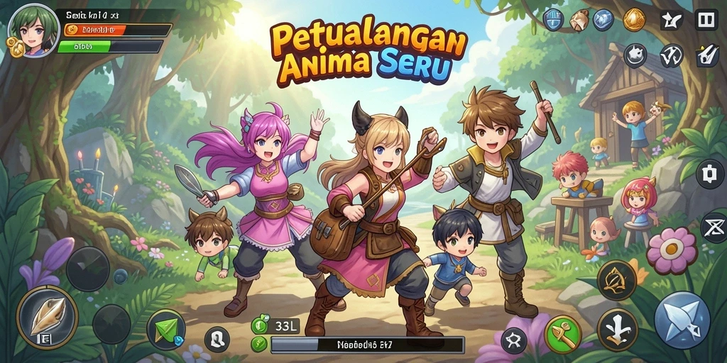 Tangkapan layar menampilkan gameplay seru dan karakter anime ikonik.