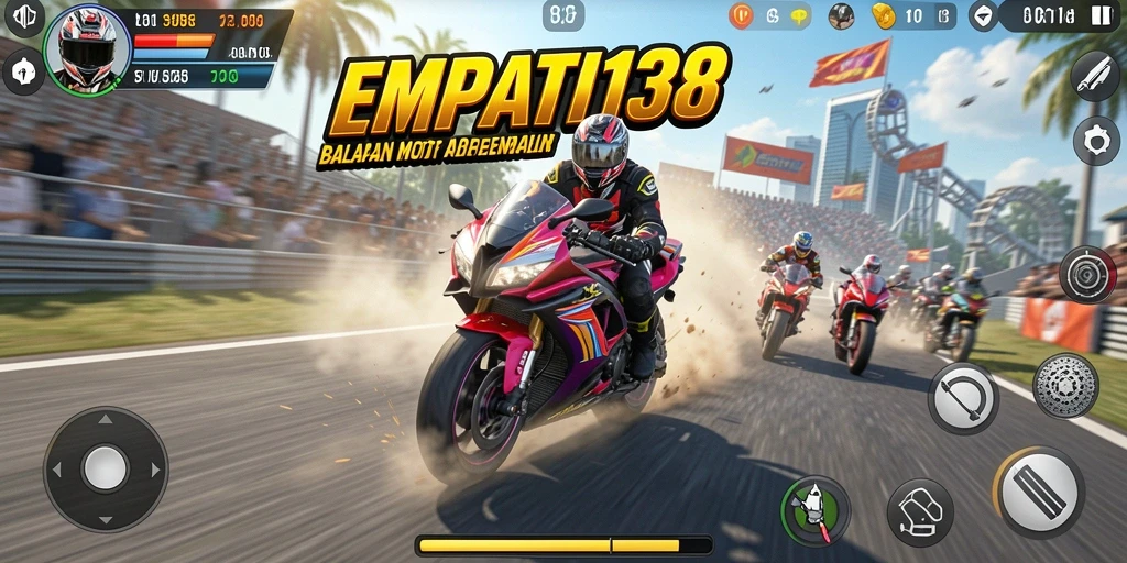 Tampilan gameplay seru di EMPATI138 saat balapan motor.