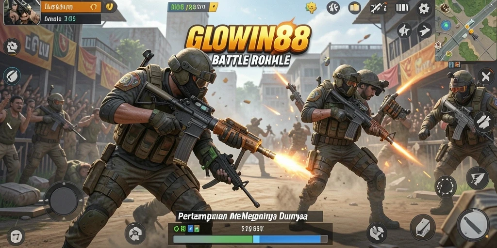 Screenshot utama GLOWIN88 menunjukkan aksi mendebarkan di medan pertempuran.