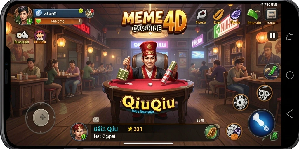 Tampilan gameplay seru dari MEME4D dalam permainan QiuQiu.