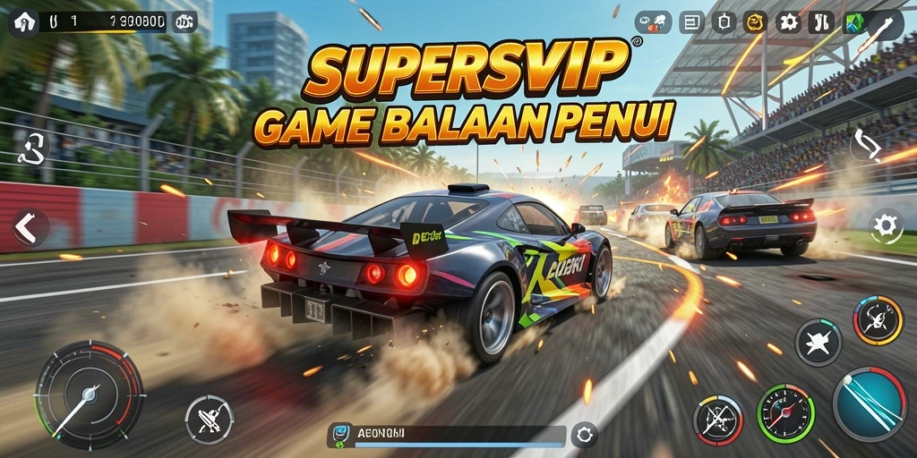 Gameplay menegangkan dalam balapan mobil cepat di SUPERSVIP.