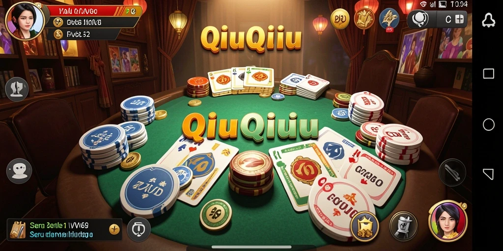 Screenshot gameplay VV62 yang menampilkan keasyikan bermain QiuQiu.